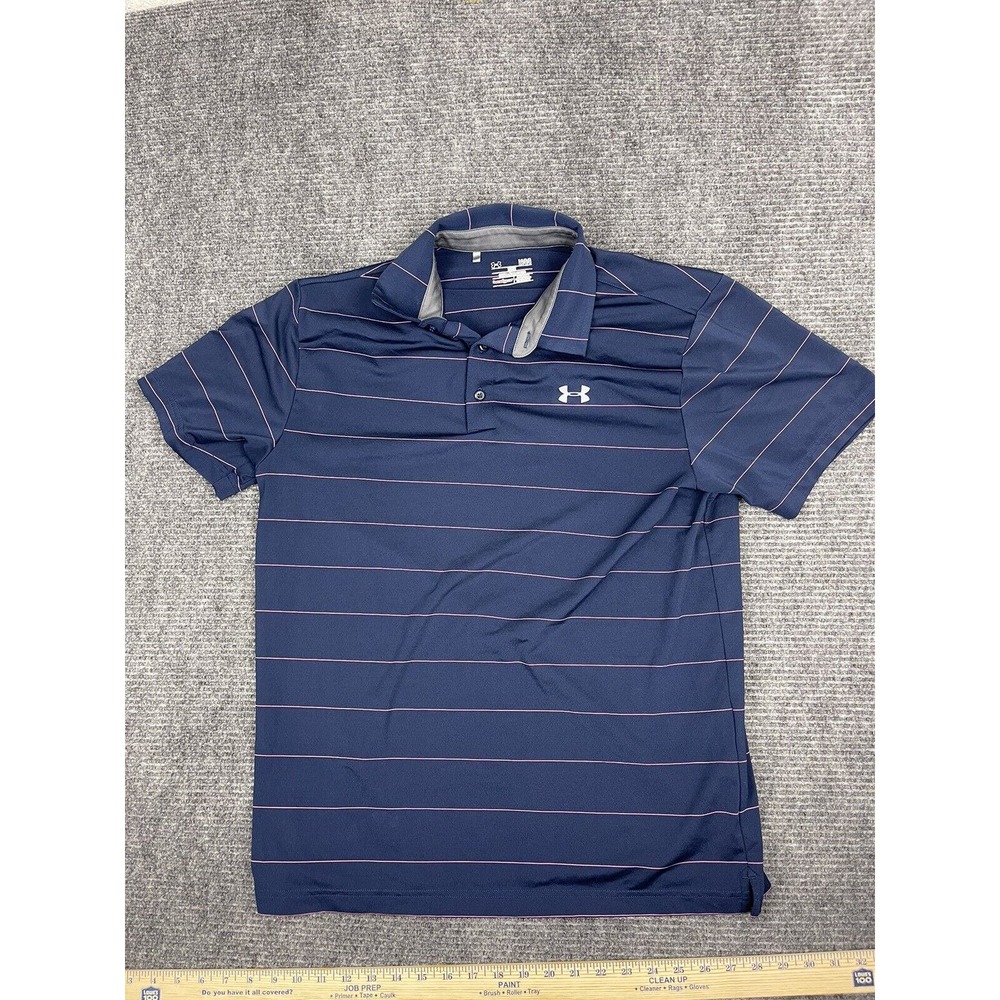 Under Armour Shirt Mens Large Blue Pink Striped Gf Short Sleeve Heat Gear